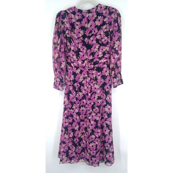 NWT Kate Spade Floral Chiffon Midi Dress Pink Black 4 - Picture 5 of 9